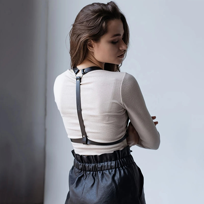 Fashion Punk PU Leather Waist Belt for Women Gothic Body Bondage Chest Harness Belt Adjustable Suspenders Clothing Accessories