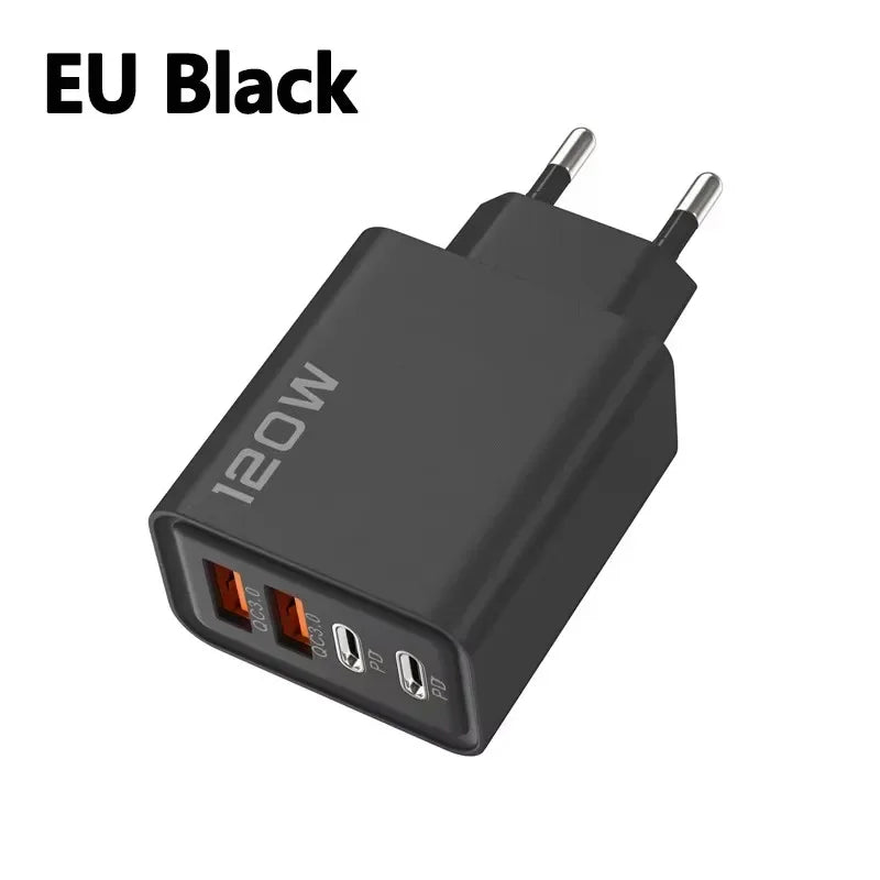 PD 120W 4 Ports USB C Charger Quick Charge 3.0 Type C USB Phone Chargers Fast Charging for Samsung IPhone Xiaomi Huawei
