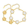 18K Gold Plated Floral Bracelets, Stainless Steel Charm Bracelet Non-Tarnish, Adjustable Lucky Chain Set Trendy Gift