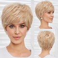 Short Ombre Blonde 100% Human Hair Wigs for Women Afro Remy Wig with Bang Pixie Cut Layered Human Hair Machine Made Women Wigs