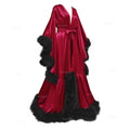 Bathrobe for Women Flare Sleeves Feather Bridal Robe Nightgown Silk Illusion Long Wedding Scarf Dressing Gown Photography Dress