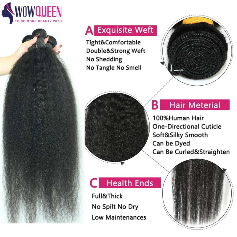 30 32 Inch Indian Raw Virgin Unprocessed 100% Human Hair 12A Kinky Straight Bundles Yaki Straight Double Weft Bulk Braiding Hair