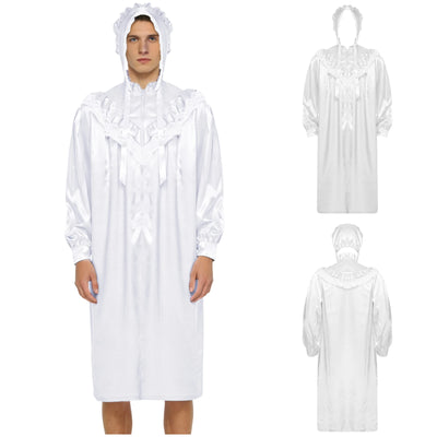 Men Satiny Gothic Victorian Nightgown Robe with Hat Set | SAMAG