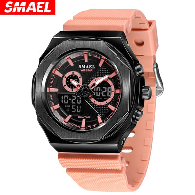 SMAEL Women Dual Display Waterproof Sport Quartz Watch LED Digital Analog Stopwatch Durable Daily Outdoor Casual | SAMAG