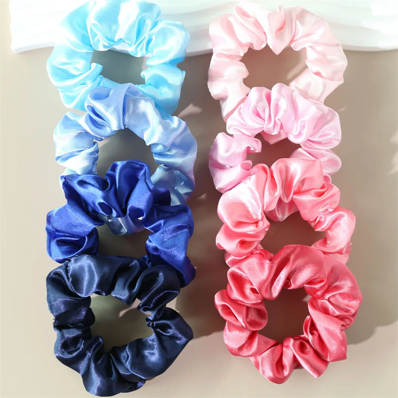 8Pcs/set Bright Color Silk Hair Scrunchies Women Y2K Solid Color Elastic Hair Bands Ponytail Holders Hair Rope Hair Accessories
