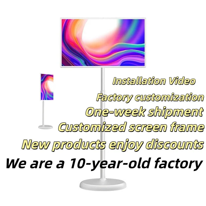 Portable TV 32 Inch Android 13 LED Smart Monitor with 10-Point Touch Screen for Retail Store and Elevator Use