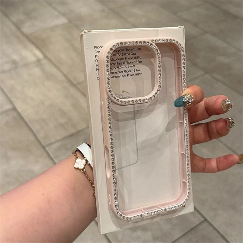 Luxury Transparent Diamond Jewelled Phone Case For iPhone 12 13 14 15 16 17 Pro Max Plus Glitter Clear Bumper Back Cases Cover
