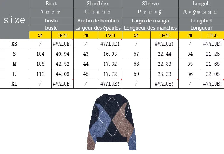 Women Fashion Argyle Sweater Women Female Lazy Style Pullover Female Spring Casual Long Sleeve Diamond Pattern Knit Sweater