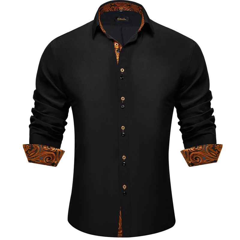 Men's Polyester Cotton Solid Black Shirts Long Sleeve | SAMAG