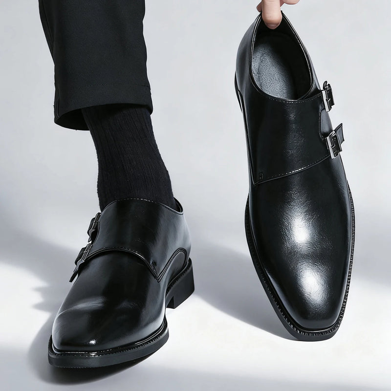 Classic Retro Dress Men's Monk Leather Shoes With Pointed Toe Buckle Business Office Wedding Comfortable Men's Oxfords Shoes