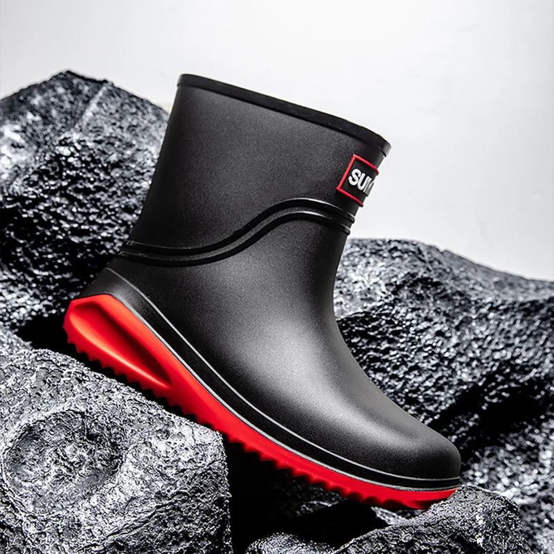 Short Tube Rain Shoes Men's Rubber Boots Waterproof Platform Booties Outdoor Non-slip Rain Boots Men Kitchen Working Rain Boots