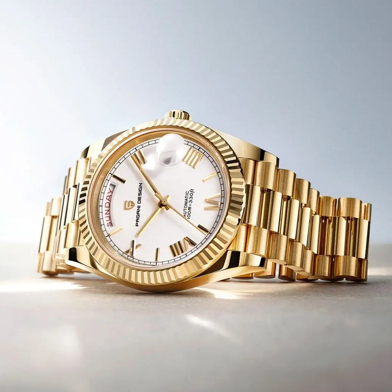 PAGANI DESIGN DD40 Gold White Date Week Luxury Automatic Watches Men TMI NH36A AR Sapphire crystal Mechanical Wristwatch For Men