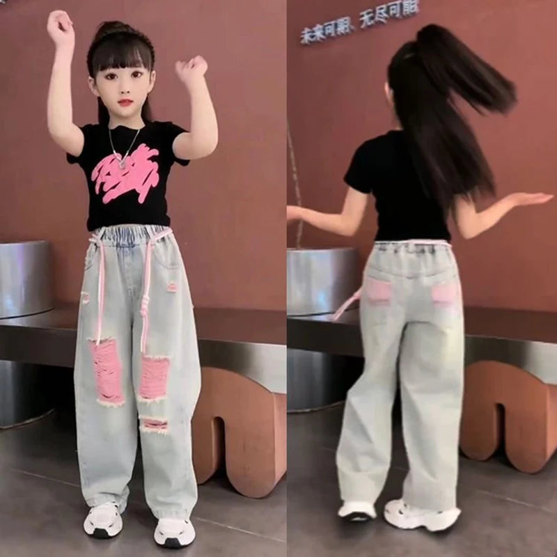 Kids Child New Jeans T - shirt Clothing Set for Teen Girl - View 2 | SAMAG