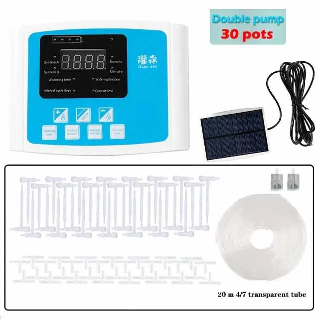Automatic Solar Energy Drip Irrigation Device Double Pump Adjustable Valve Controller Timer System Intelligent Garden Watering