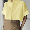 Women's Light Yellow Loose Fit Short Sleeve Shirt - View 6 | SAMAG