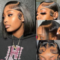 Straight Short Bob Wig Human Hair 13x4 Transparent Lace Front Wigs 230 Density Natural Black Bone Straight Short Human Hair Wigs