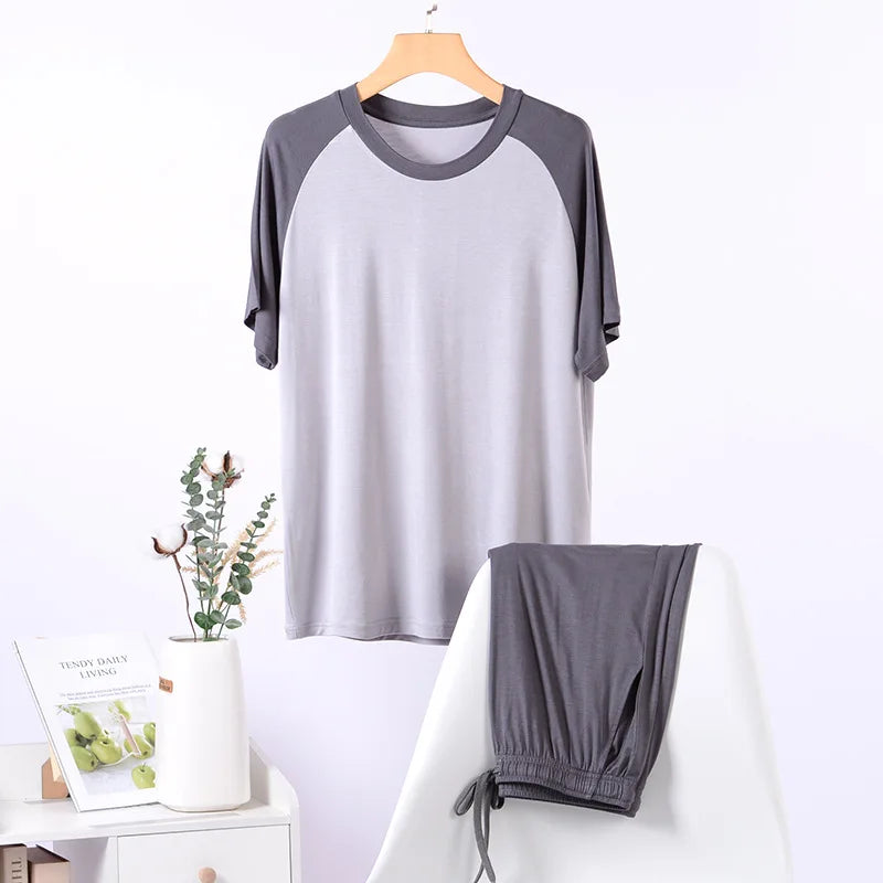 Sleepwear Summer Pajamas Men's Set Home Wear Adult Spring Lightweight Loose Short-sleeved Shorts 2pcs Casual Underwear