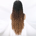 Ombre Faux Locs Wig with Baby Hair Square Part Full Lace Synthetic Braided Lace Front Wig Knotless Braided Wig with Curly Ends