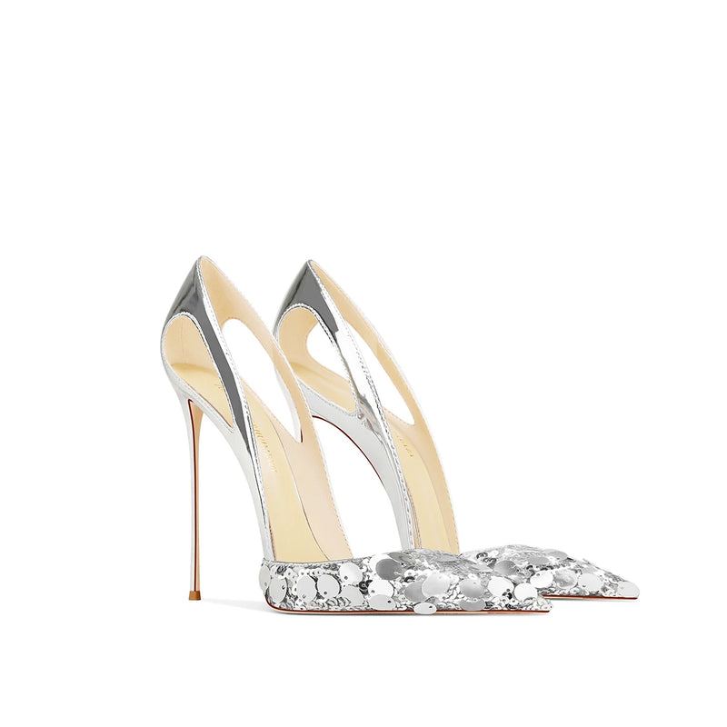 Silver Sequined High Heels Women's Pointed Heels 2025 Summer New
