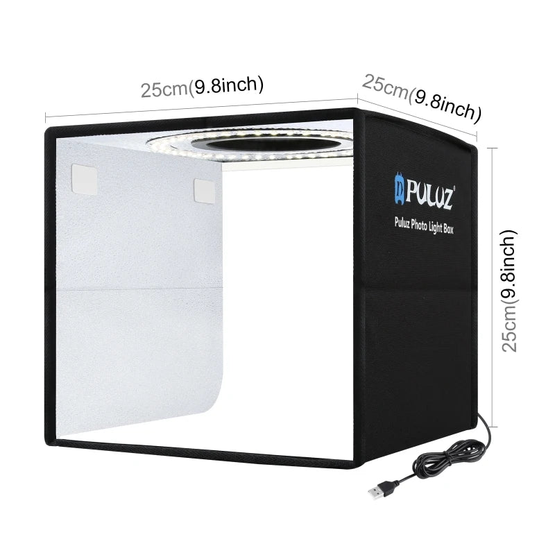 PULUZ 25cm Folding Portable High 97 CRI Ring LED Light Photo Lighting Studio Shooting Tent Box with 12 Colors Backdrops