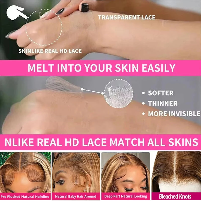 32 Inch 5x5 Straight Highlight HD Lace Front Human Hair 4x4 13x4 Lace Frontal Wigs 4/27 Ombre Honey Blonde Color Wig For Women