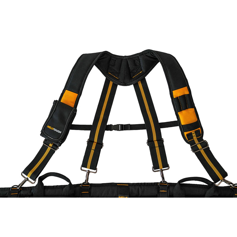 MELOTOUGH 26-Pocket Pro Framer's rig Combo Apron Tool Belt and Heavy Duty Padded Suspenders with Magnetic Desinger(Yellow)