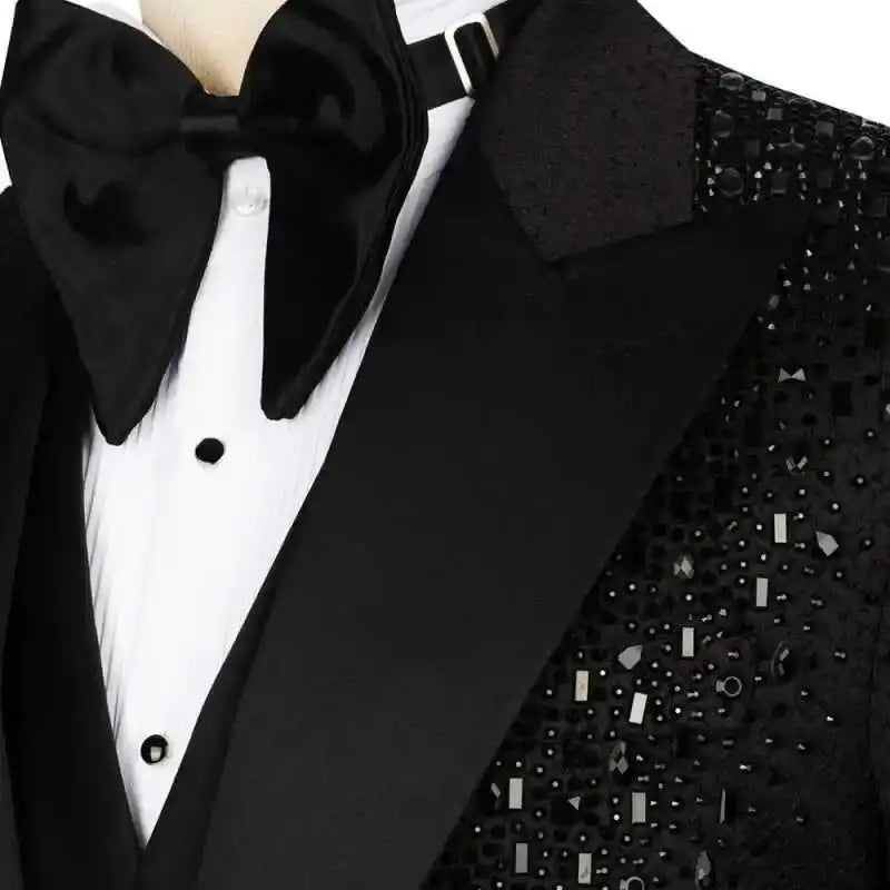 Luxury Suit 2 Pieces Set For Man Beading Tuxedos Lapel One Button Customized Blazer Casual Business Sequined Wedding Groom