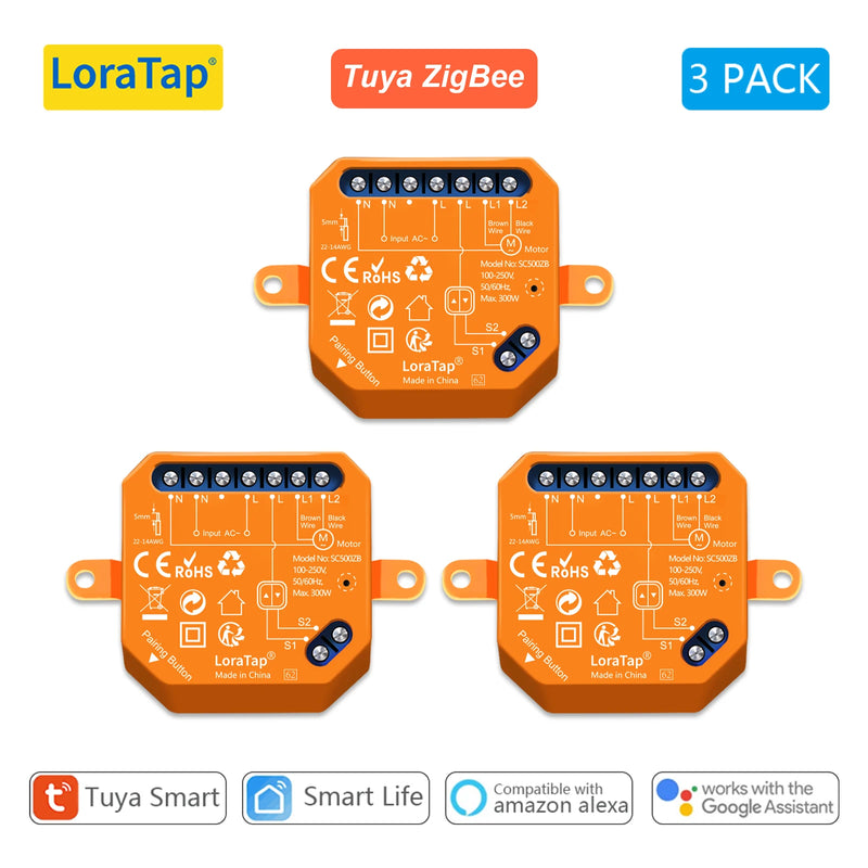 LoraTap ZigBee Shutter Switch Module Electric Motorized Curtain Blind Tuya Smart Life Roller Voice Control by Alexa Google Home