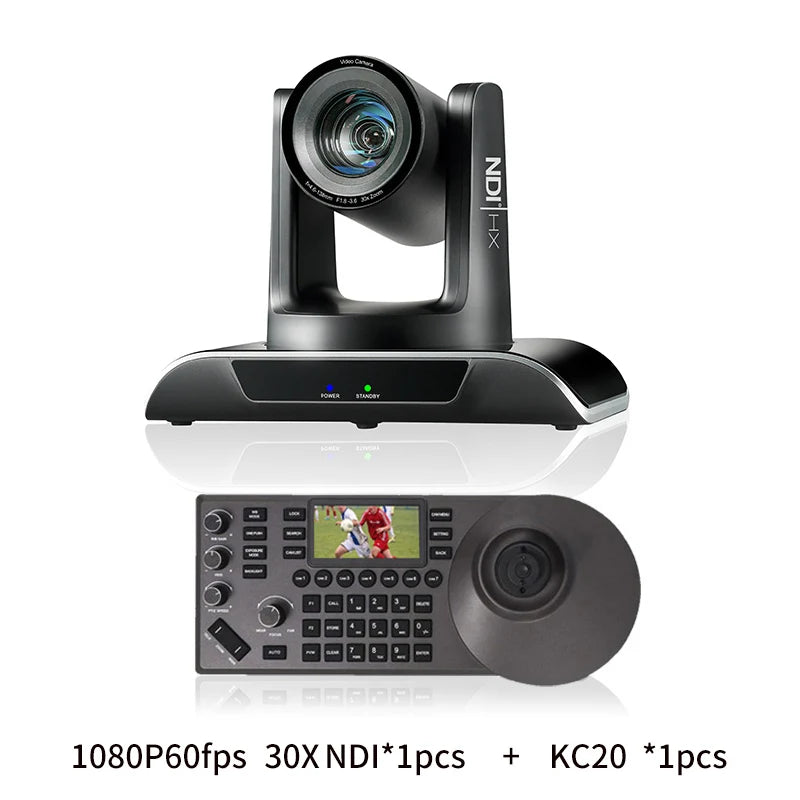 NDI PTZ Camera 30X Zoom 1080P60fps PTZ Camera with POE HDMI SDI USB+PTZ Camera Controller ideal for Live Streaming and Broadcast