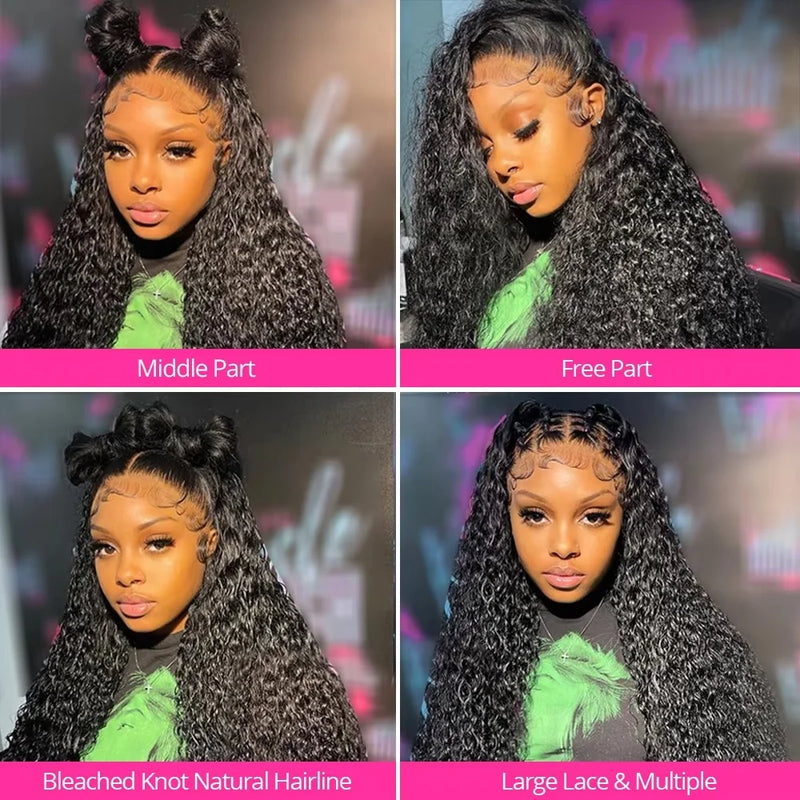 13x6 Glueless Brazilian Deep Wave Curly HD Lace Frontal Wig 250 Density Preplucked Water Resistant Human Hair for Women