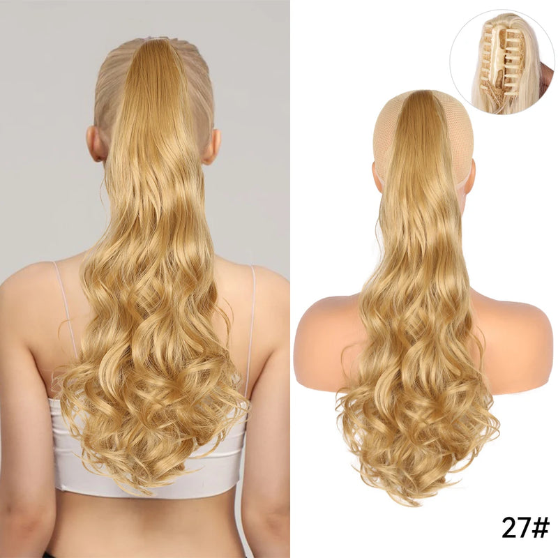 Synthetic Claw Clip On Ponytail Extension 22Inch Long Straight Wavy Ponytail Hair Ponytail With Claw Clip On Ponytail For Women