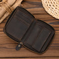 Men Crazy horse Genuine Leather Coin Wallet Real Leather Snap Short Purse Women Coin Pocket Zip Around Small Trifold Pocket