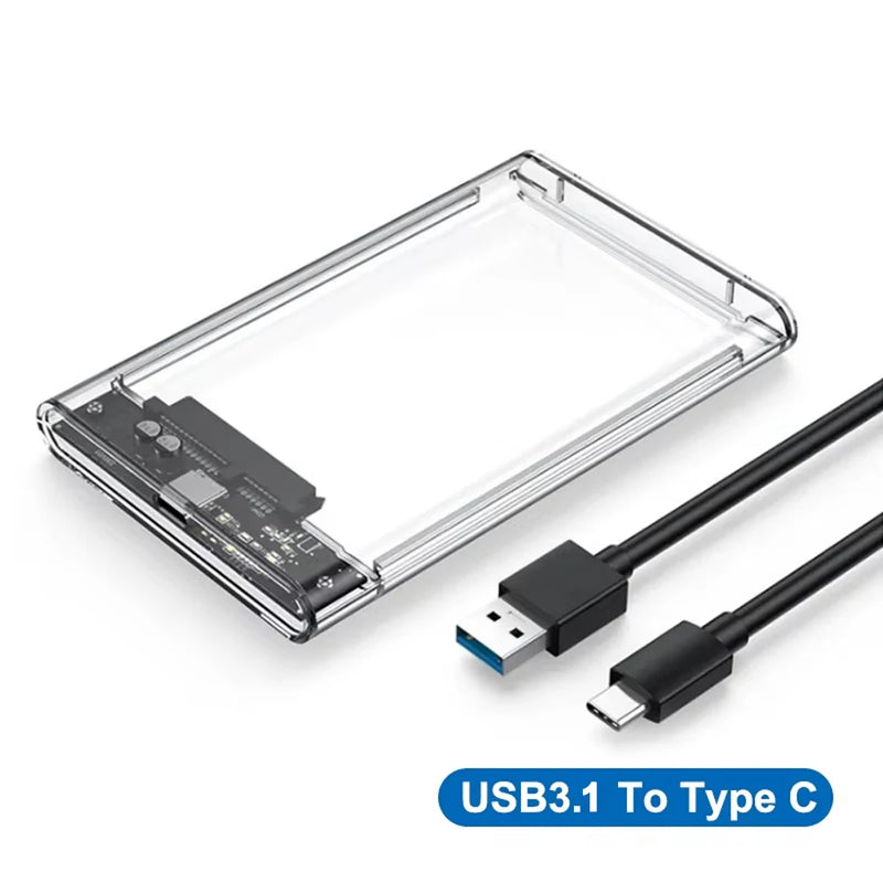 Type-C 3.1 SSD Case Enclosure Box 2.5 HDD SATA To USB 3.0 With 5Gbps Adapter External Housing Hard Drive Box Transparent/Black