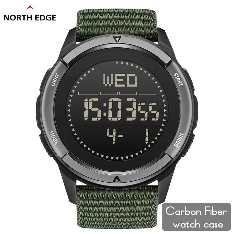 NORTH EDGE ALPS 1 Men's Digital Watch Carbon Fiber Case Shockproof Outdoor Sports Watch Compass 50M Waterproof