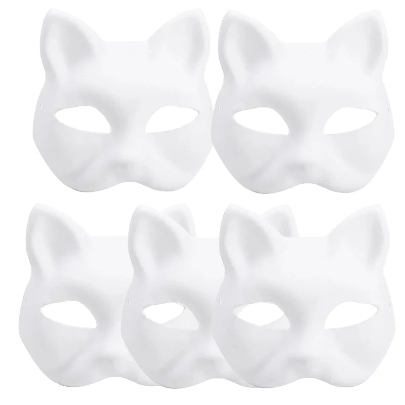 1-10pcs Japanese Mask Paper Blank Mask Halloween Cosplay Cat DIY Paintable Half Face Mask Animal Costume Party Decor Craft Prop