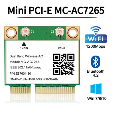 Wifi 5 1200Mbps Bluetooth 4.2 Half Mini PCI - E Card MC - AC7265 Wireless802.11ac 2.4G 5Ghz For Laptop Win 7 8 10 11 | SAMAG