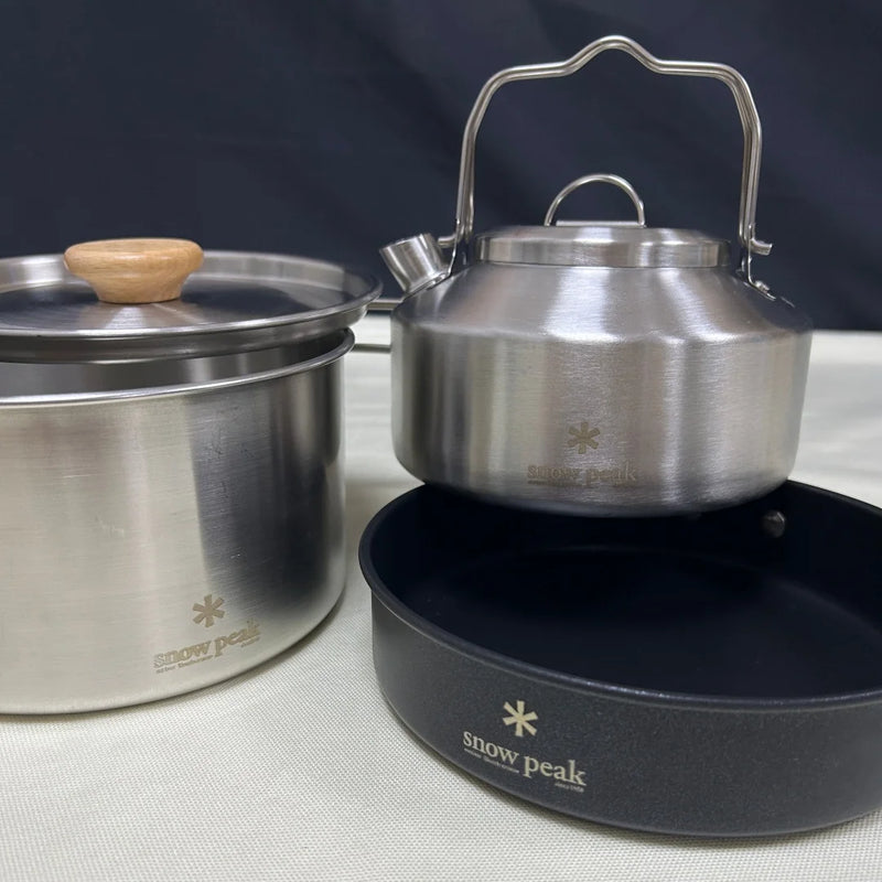 snow peak Stainless Steel Camping Cookware Portable Non Stick Cooking Pot Kettle Outdoor Camping Hiking Picnic Travel