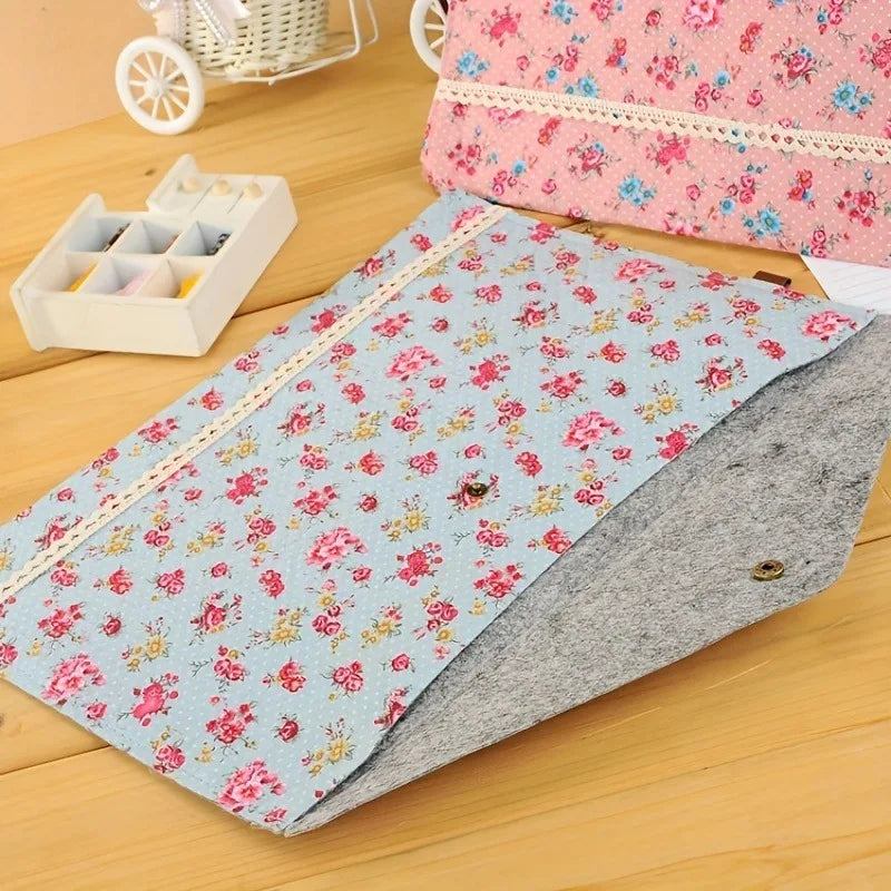 1PC A4 File Folder Elegant Little Flowers Fabric Paper Holder Floral Large Capacity Document Bag Filing Briefcase Organizer Bag
