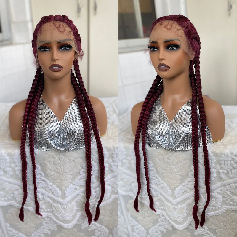 Synthetic Lace Front Wig Braided Wigs With Baby Hair 32 Inches 4 Twist Cornrow Braids Cosplay DIY Wig Synthetic Crochet Braids