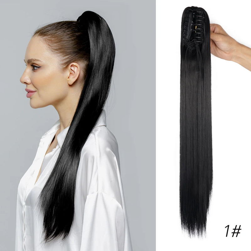 Synthetic Claw Clip On Ponytail Extension 22Inch Long Straight Wavy Ponytail Hair Ponytail With Claw Clip On Ponytail For Women