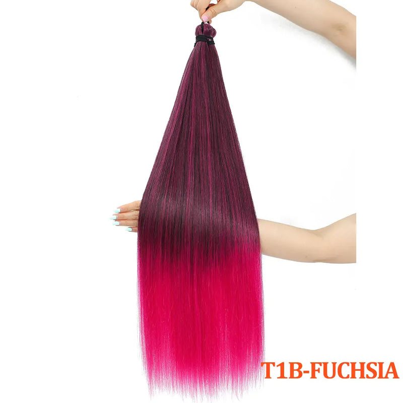 Gladys 28 Inch Crochet Braids Hair 3PCS 300g Synthetic Orange 60MW Ombre Brown T1B-330-276 Straight Braiding Hair Soft Pony Hair