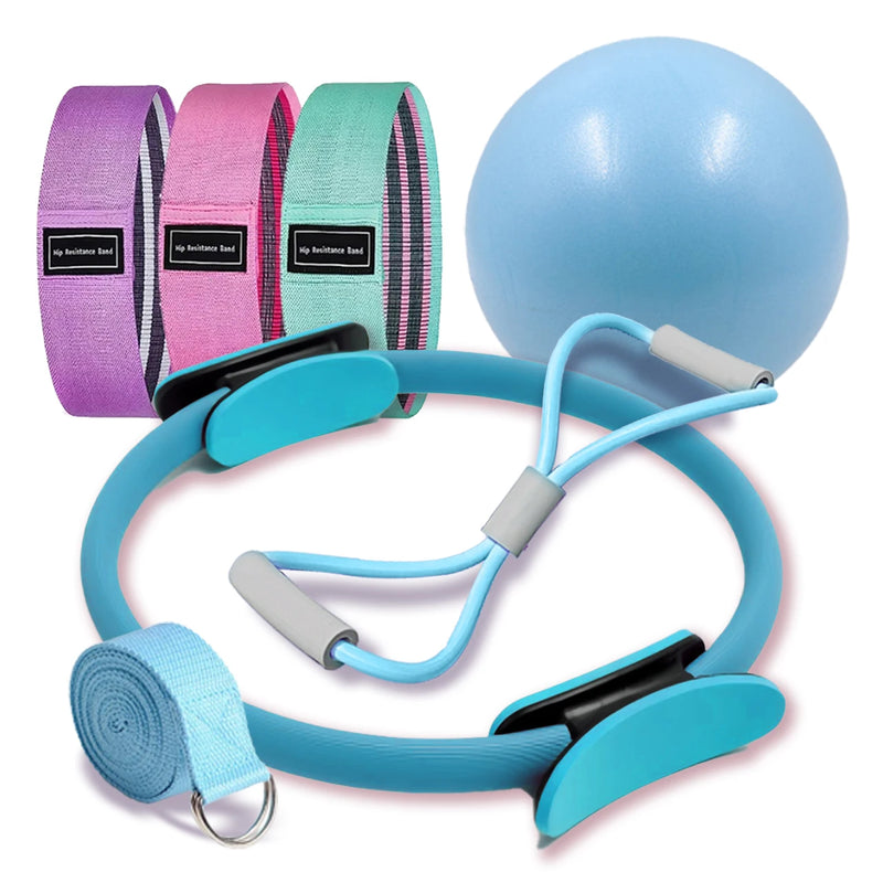 7Piece Pilates Basic Set Fitness Ball Elastic Stretch Belt Back Shaping Muscle Training Fitness Yoga Equipment