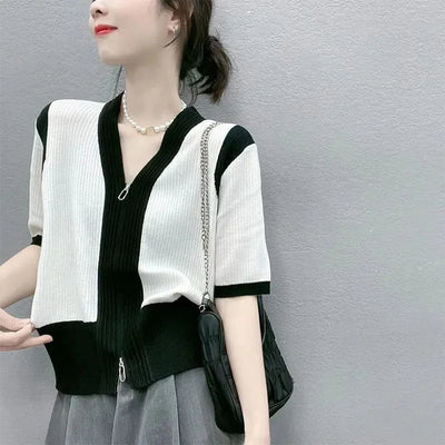 Knitwear Top Women's Summer Short - Sleeved White T - Shirt | SAMAG