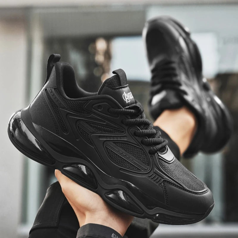 Men's Sports Shoes Trendy Flat Heel Low-top Soft-soled Round Toe Lace-up Large Size New High-quality Solid Color Running Shoes