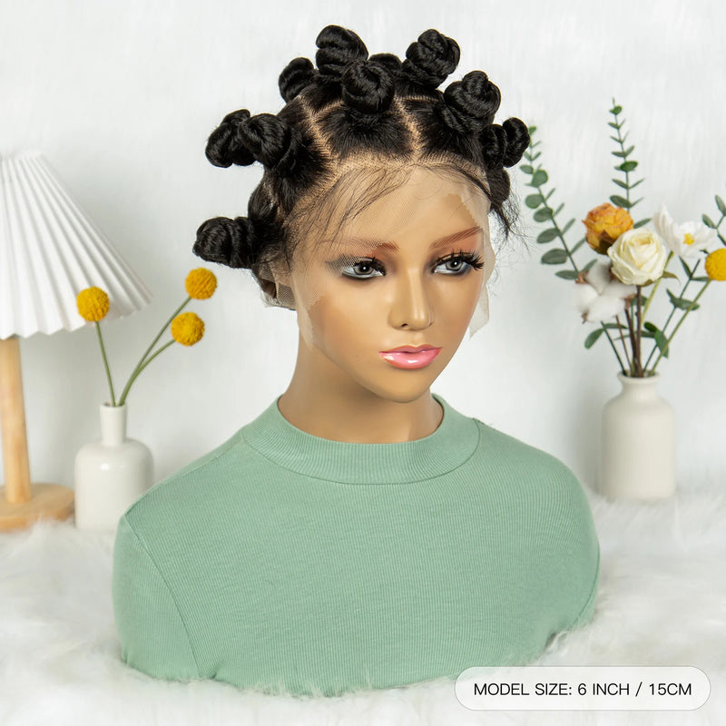 Full Lace Handmade Bantu Braided Wigs Synthetic Lace Frontal Short Cute Bantu Braided Lace Wig With Baby Hair for Black Women