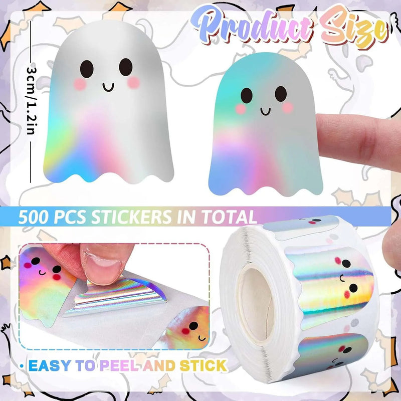 100-500pcs Silver Cute Halloween Stickers Party Halloween Gift Wrapping Label Scrapbook Cartoon Rewards Stationery Stickers