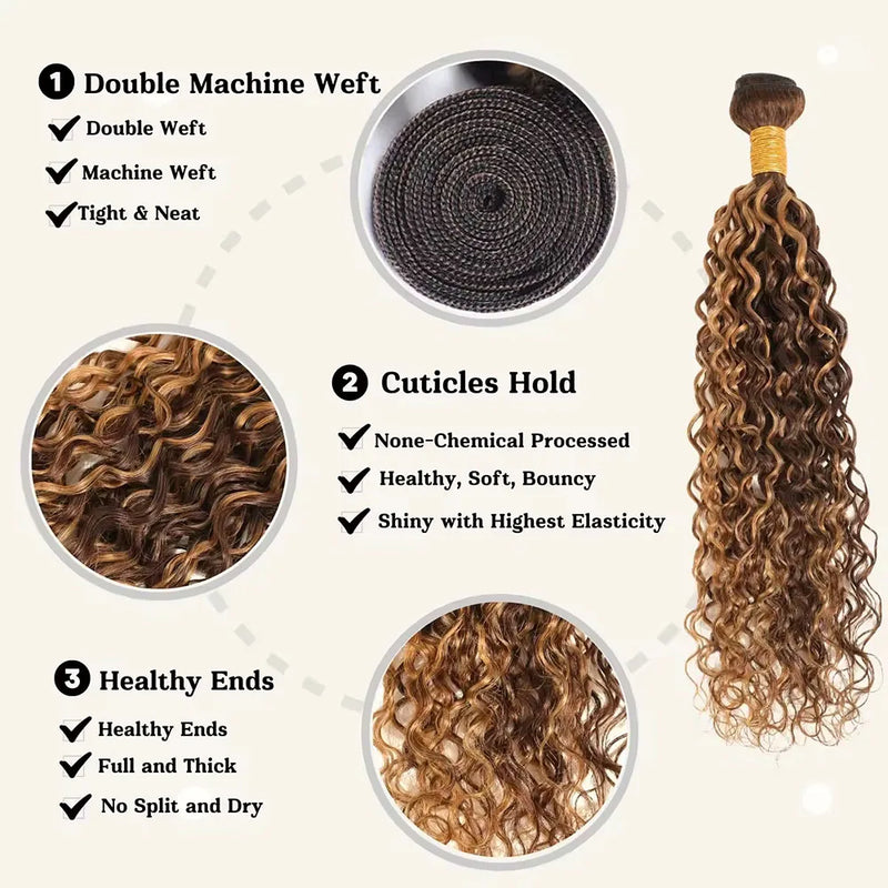 14-30 Inch Water Wave Bundles P4/27 Extension Brazilian Hair Weave Bundles 100% Brazilian Human Hair Wig 180 Density For Women