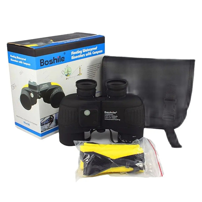 Boshile 10x50 Binoculars Built-in Compass Telescope Zoom Navigation Hunting Hiking Camping Big Eyepiece Waterproof Nitrogen Bak4