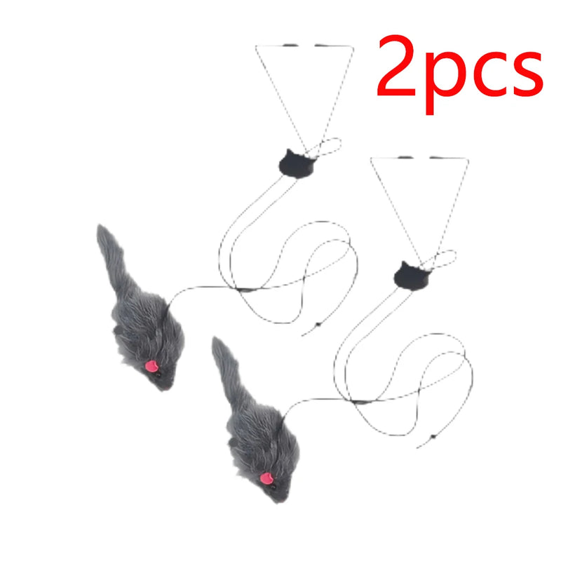 2 PCS Adjustable Hanging Cat Toy Interactive Mouse Toys Hanging Door Retractable Plaything Funny Kitten Scratch Rope Mouse Toy