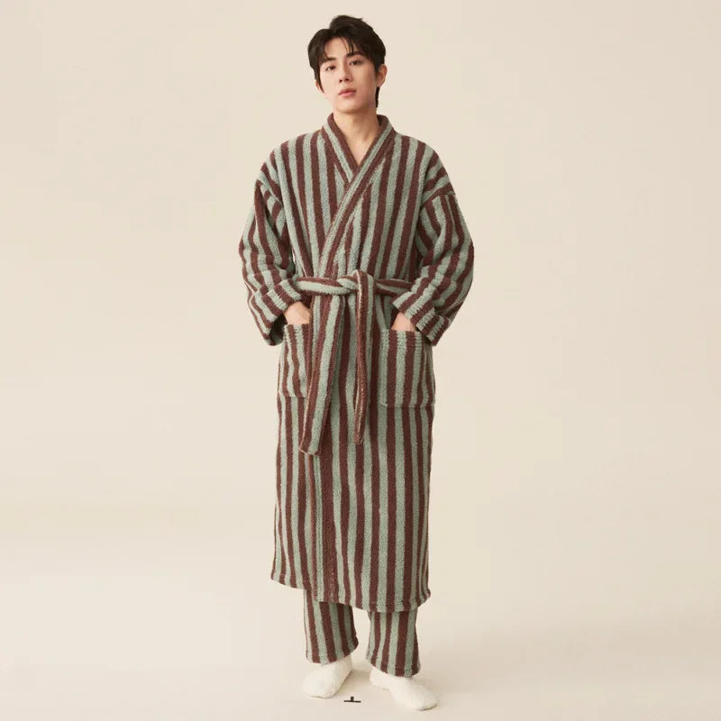 Thickened Flannel Robe Pants Pajamas Set Autumn Winter | SAMAG